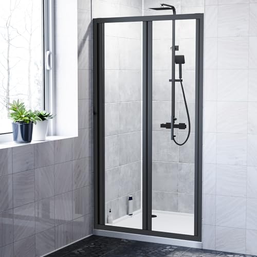Kim 900 Matte Black Walk in Bi Folding Shower Tempered Glass Door Screen Panel