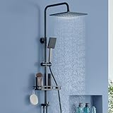 Auralum Colonna Doccia con Mensola Doccia XXL, Colonna Doccia Senza Miscelatore Acciaio Inox Altezza Regolabile 72-110cm, Saliscendi Doccia con Soffione Doccia (Nero, 25cm*25cm)