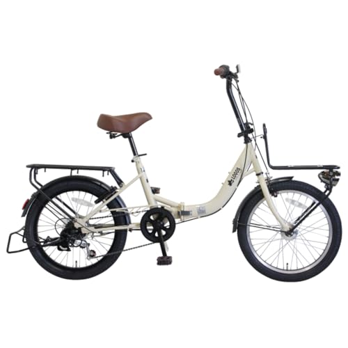 LOGOS(ロゴス) 折りたたみ自転車 20インチ シマノ6段変速 前後キャリア付き 大型砲弾オートライト付き (マットベージュ)