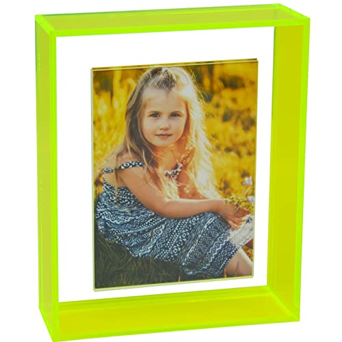 Happydino 11X14 Floating Frame Acrylic Neon Picture Frame Freestanding Translucent Colored Decorative Photo Frame For Wall Mounting Tabletop Desk Gallery Display, Neon Green #TOP6