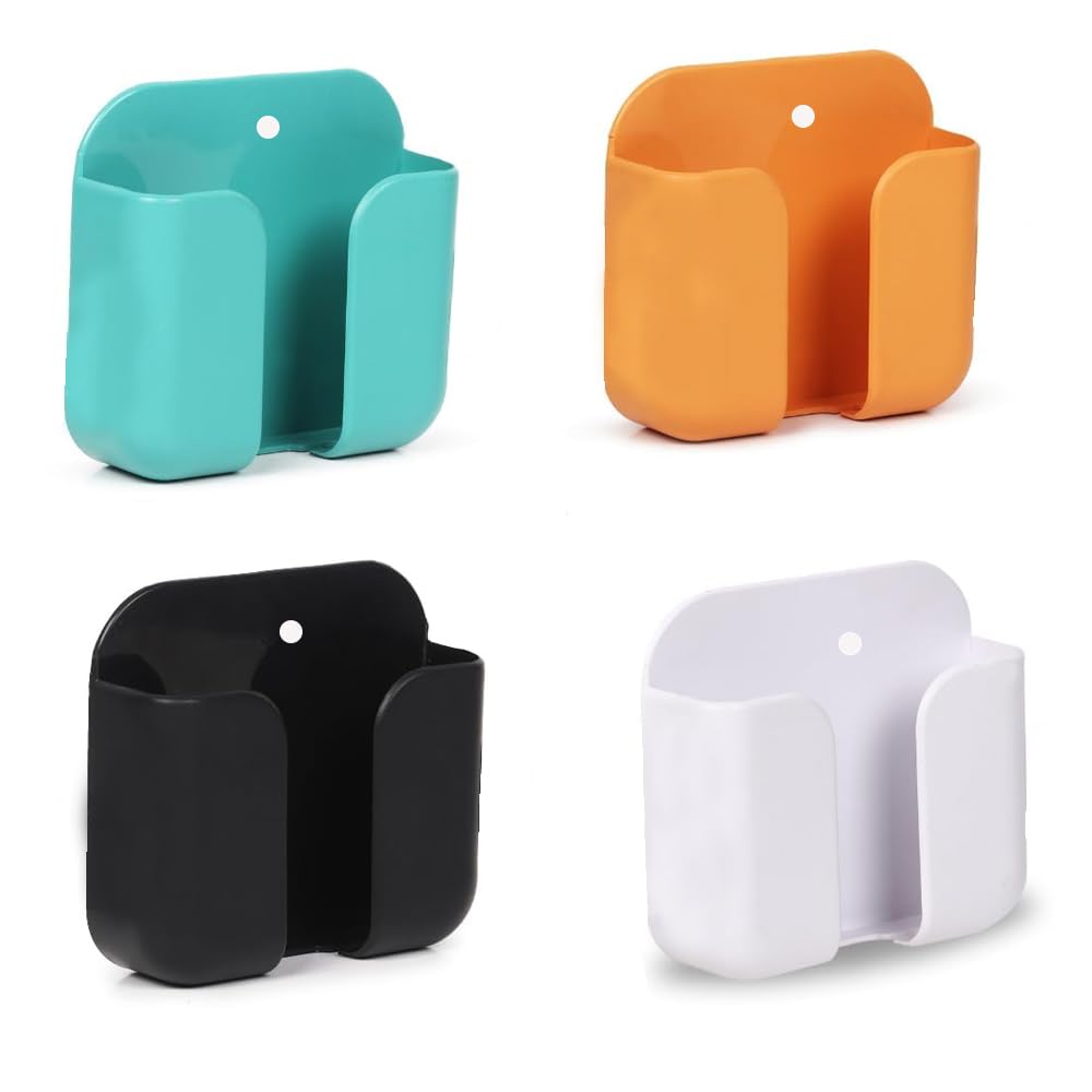 WALLVIEW TECH Pack of 4 Wall Mounted Mobile Phone Holder Storage Case for Phones with Strong Adhesive Strips | Wall Mount Mobile Stand/Multi-Purpose Stand for Phone Charging