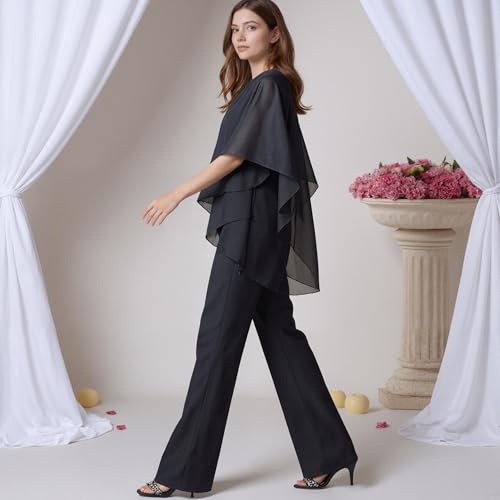 Women's Dressy Casual 2 Piece Outfits Pant Suits for a Wedding 2025 Fall Trendy Irregular Chiffon Wide Leg Pant Sets3