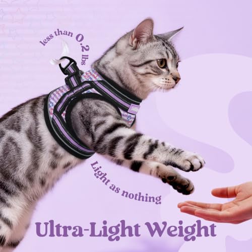 Image of rabbitgoo Cat Harness and Leash Set, Step-in Soft Vest, Stars & Stripes | Escape Proof, Lightweight, Easy-on & Adjustable, Hook & Loop with Buckle, Reflective, for Kittens & Small Cats Walks, S