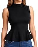 Navneet Camiseta elegante para mujer, sin mangas, cuello alto, con peplum, para verano, negocios, oficina, Negro Mock Neck Peplum, S