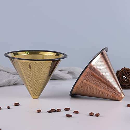 Wedrink Stainless Steel Pour Over Coffee Filter Reusable And Permanent V60 Coffee Cone Dripper Mesh Coffee Filter Paperless Coffee Maker (Gold) #TOP5