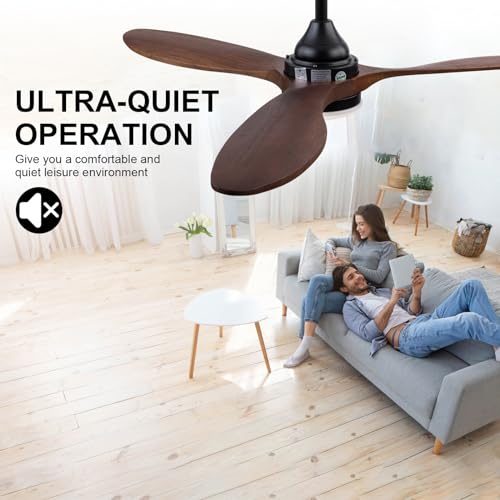 BOJUE 52 inch Ceiling Fans with Lights and Remote Control, Dimmable LED Light, Indoor Outdoor Mordern Black Ceiling Fan with 3 Wood Blade for Patio Living Room, Bedroom, Office, Summer House by BOJUE - Used condition - Image 5