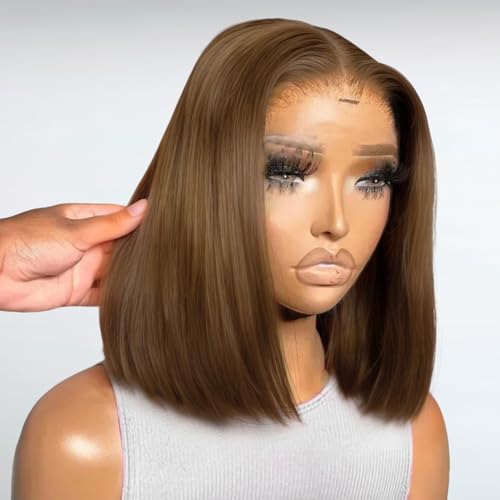 MEGOOD 13x4 Brown Bob Wig Human Hair 13x4 HD Lace