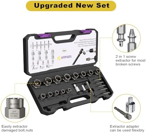 ANPUDS Bolt Extractor Screw Extractor Set, 21 Piece Easy Out Broken Bolt Extractor, Damaged Screw Extractor Set, Stripped Screw Removal Tool for Removing Damaged, Frozen, Rusted, Bolts, Nuts & Screw