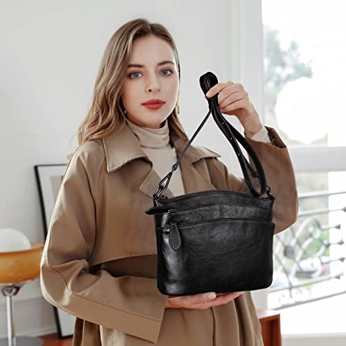 Image of HESHE Crossbody Bags for Women Genuine Leather Purses with Multi-Pockets Vintage Ladies Small Shoulder Satchel Bag