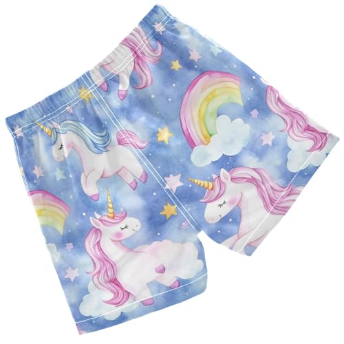 Pigsaly Boys Swim Trunks Watercolor Unicorns Blue Boys Board Shorts Swimsuit Swimwear Summer Bathing Suit XS2
