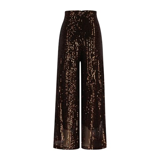 LAWOR Womens Sequins Palazzo Pants Baggy Party Club Wide Leg Pants High Waisted Sparkly Trousers Elegant Bootcut Long Pants4