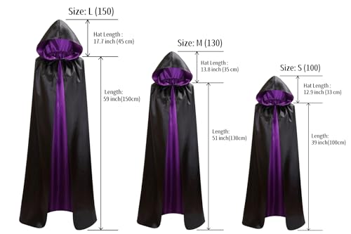 Makroyl Unisex Reversible Hooded Cloak Cape for Christmas Halloween Party Vampires Cosplay Costumes (Black+Purple, Small) - Thumbnail 2