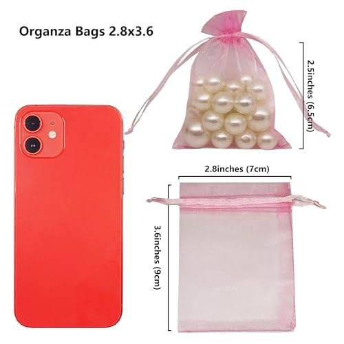 Image of Organza Bags 2.8 inchx3.6 inch, 100Pcs Small Mesh Drawstring Pouches | Pink Organza Bags for Jewelry, Candy, Party Favors, Small Sachet Wrap, Storage Supplies