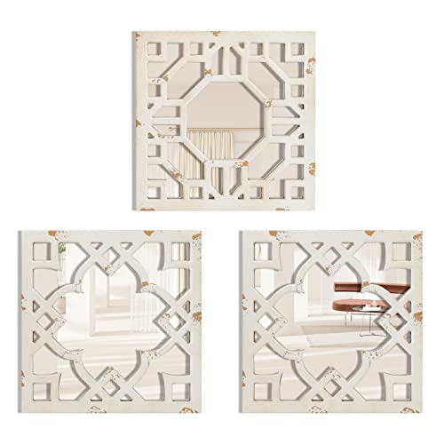 Casolly 12"X12" Wall Decor Mirror Set,White Gorgeous Rustic Farmhouse Accent Mirror For Living Room,3 Pack #TOP24
