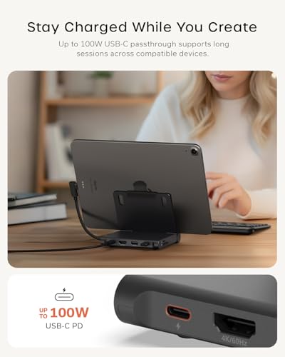 Image of Satechi USB-C Stand Hub, Foldable Workstation with 4K@60Hz HDMI Display Expansion and 100W Power Delivery Charging, Designed for Tablets, Laptops & Smartphones, Up to 13-inch, Space Black