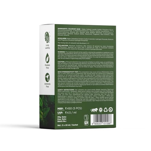Image of Habibs Professional Hair Colour Shampoo - 100% Grey Coverage | Fast Acting Hair Color Shampoo (5 Minutes) | Natural Black, Ammonia-Free Formula (Pack of 5)