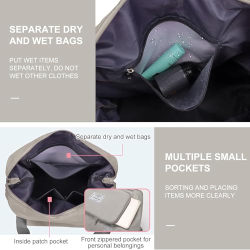 Image of Large Capacity Folding Travel Tote Bag, Oxford Fabric Waterproof Lightweight Foldable Travel Duffel Bag, Portable Expandable Travel Bag, Dry and Wet Separation Carry On Bag for Airplanes (Grey)