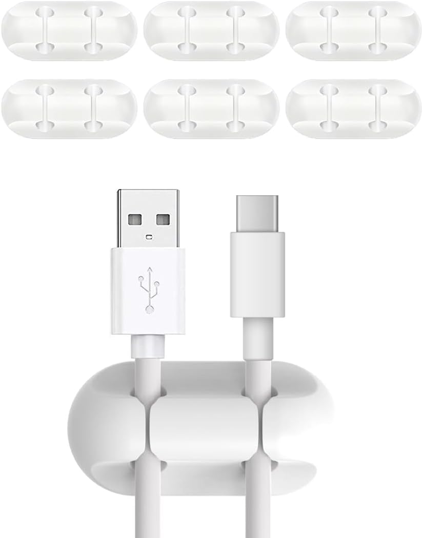 Cable Holder Clips, 6PCS Self Adhesive Cable Management Clips - Cord Organizer for Desk/Office/Home, Wire Holder for USB/Charger/Mouse/PC Cables (White, 2 * 6)
