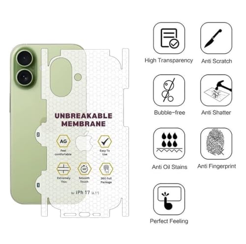 Image of DD SON Matte Finish Full Body Cover Back Protector Compatible with iPhone 17 | Unbreakable Membrane Scratch Guard Full Fit Protective, Case Friendly, (Back & Side) (Pack of 1) (E-S4)