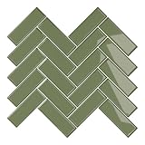 VEELIKE Azulejos Adhesivos Cocina Espiga Verde Oliva Vintage 3D Baldosas Adhesivas Pared Cocina Pared Trasera Vinilos Baño Azulejos Impermeables Chimenea Lavandería Extraíble 30.5cm×30.5cm 6 Piezas