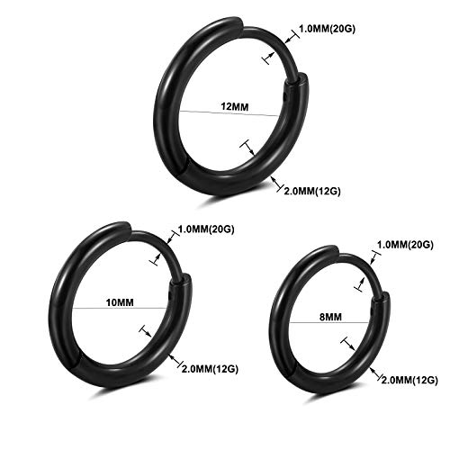 316L Surgical stainless steel hoop earrings 8mm/10mm/12mm Hypoallergenic Huggie Earrings Small Hoop Sliver Black Sleeper Earrings For Women Men2