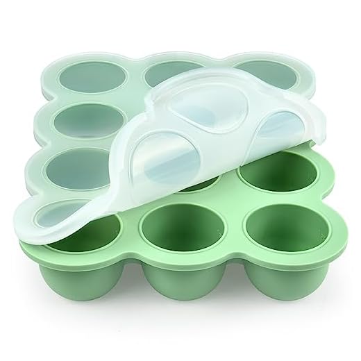Aolso Recipiente para comida de bebé,Bandeja de Silicona para Comida de Bebé,Silicona para Cubitos de Hielo,Envase de silicona para Congelar Alimentos y Papillas,Recipiente Molde para Comida-verde