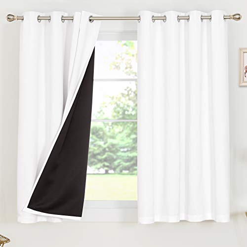Deconovo White Blackout Curtains for Bedroom, 2 Thick Layers 100% Blackout Window Treatment Panels, Thermal Insulated Curtains for Rooms (Pure White, 2 Panels, 52W x 63L Inches)