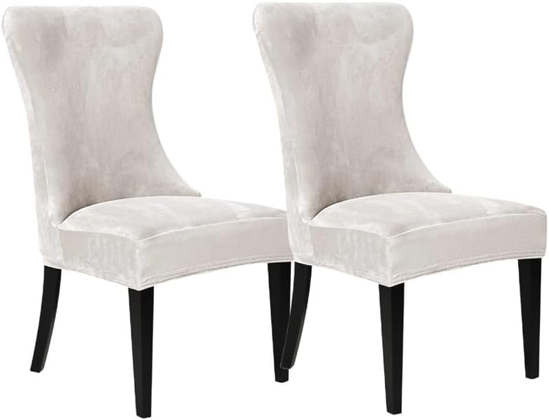 Wingback Chair Covers, Velvet Stretch Tufted Wingback Chair Cover Slipcover, Reusable Protector Arm Dining Chairfor Dining Room Banquet Home Decor, Machine Washable (Beige, Set of 4)