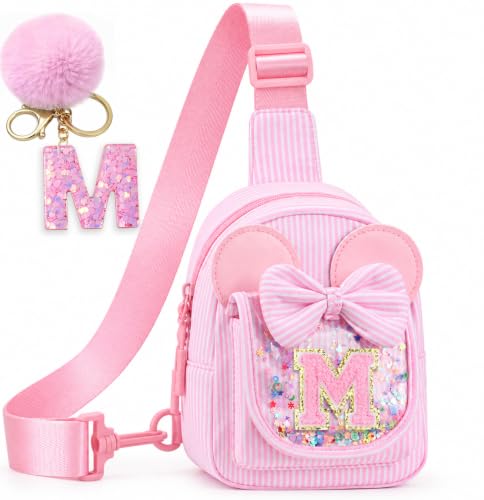 Girls Clear Sling Bags for Kids - Initial Girls Crossbody Bags Purse Girl Birthday Gifts for 3-12 Year Old Fanny Pack Belt Bag Pink M