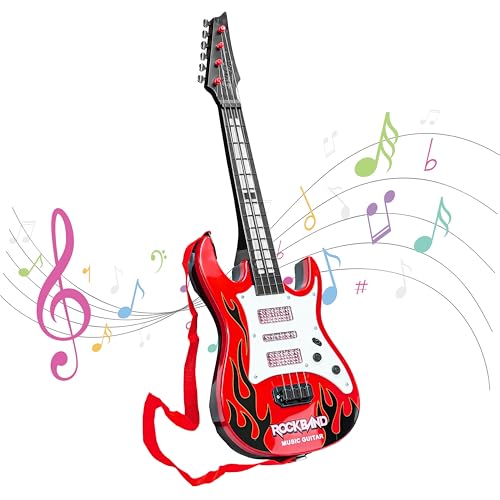 Image of VGRASSP 4 String Rockband Guitar Toy for Kids with Cool Lights and Dynamic Music - Color As Per Stock (21 Inch Electric Guitar)