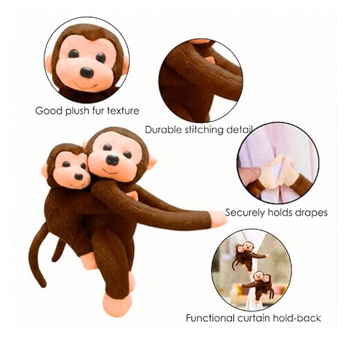 Image of Tickles 2 Pcs Monkey Mother Baby Soft Plush Toy Curtain Tiebacks Holder Clip for Children Living Room Decoration Accessories Window Curtain Decoration (Size: 30 cm Color: Coffee)