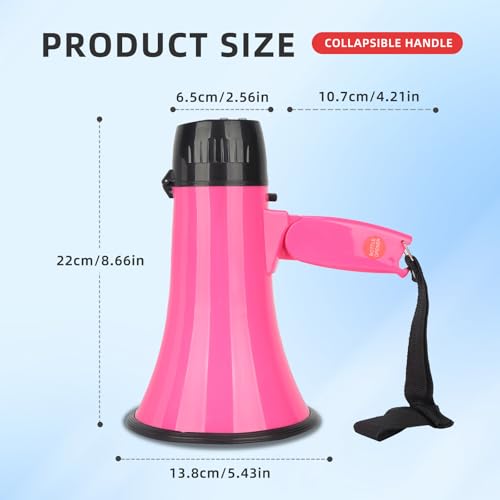 B S 20 watt Portable Megaphone with Foldable Handle Hand Strap for Cheerleading Teacher Coaches Parade Sports Meeting Party Outdoor and Indoor with Bottle Opener,Rose Pink