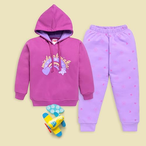 Image of LuvLap Baby Girls Full Sleeve Hooded Sweatshirt & Pyjama Set Pack of 1
