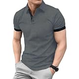 Camisas Tipo para Hombre Mens Shirts Short Sleeve Casual Summer Cotton Shirts Classic Collared Golf Shirt Dark Gray Large
