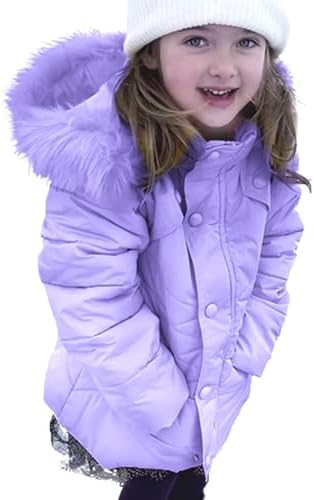 Miss Bei Girls' Puffer Down Coat Winter Jacket Parka Down Coat Overcoat with Fur Hood pure purple 160CM