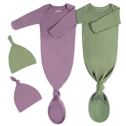 Image of 2Pack Knotted Gown Baby, Super Soft Long Sleeve Newborn Hospital Outfit Boy Girl Coming Home, Built-In Mittens Clothes