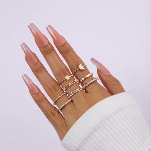 Image of SALTY Anti Tarnish Set of 8 Stairway to Bliss Stack Finger Ring for Women | Adjustable Fancy Jewellery Design | Fashion Accessories for Girls | Minimal Jewelry | Ideal for Gifting | Marriage, Birthday | Gift for Valentine Day