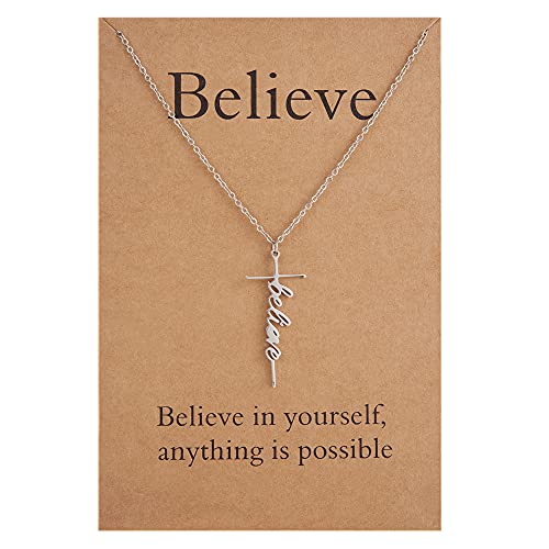 Believe Cross Necklace for Women, Christmas Birthday Gifts for Women