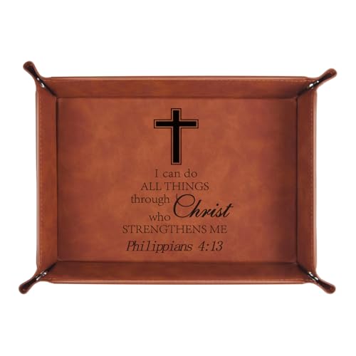 Christian Gifts,Leather Tray Engraved Personalized Tray,Bible Verse Faith Religious Birthday Inspirational Gifts,Valet Desktop Storage Organizer (Philippians 4:13)