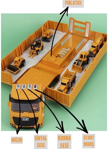 Oyuncak 64 Parça İnşaat Şantiye Seti Sesli Işıklı Açılır Mini İş Makineli Aksesuarlı - Görsel 3