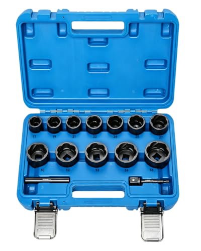 Image of 14pcs Large Lug Nut Extractor Socket Set 17-36mm Bolt Extractor | 1 /2 inch Drive Wheel Lock Removal Tool Kit for Extracting Damaged, Stripped Frozen Nuts & Screws Twist Socket Set