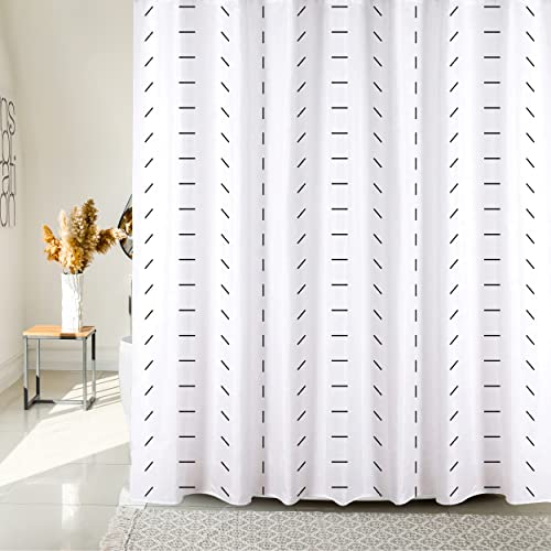 BOLIYVAN Boho Farmhouse Duschvorhang, Schwarz und Weiß gestreifter Duschvorhang für Moderne Badezimmerdekoration, Wasserdichter waschbarer Stoff für Duschvorhang Liner, 180 cm - 180 cm Cover
