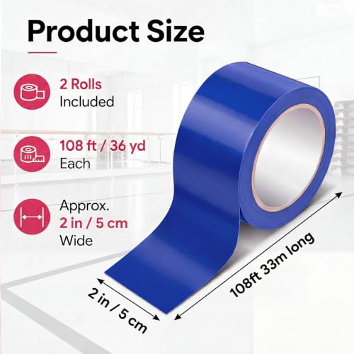 Image of Pangda 2 Rolls Dance Floor Vinyl Tape Durable Tape Splicing Strong Adhesion No Residue for Gym Dance Room Restaurants Kitchen Floor Safety Marking(Blue,36 yd X 2 in)
