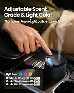 Waterless Diffuser for Essential Oil, Smart Car Air Freshener Diffuser with 3 Mist Grades & 3 LED Light Colors, Auto On/Off, Rechargeable Scent Air Machine