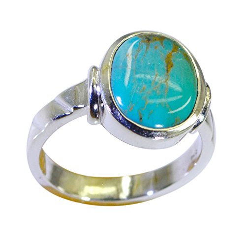 Bague en argent 925 et véritable turquoise ovale artisanale taille 47-70