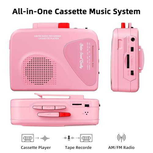 Tragbarer Kassettenspieler und Kassettenrekorder mit AM/FM-Radio, integriertem Lautsprecher, Kopfhöreranschluss und Gürtelclip