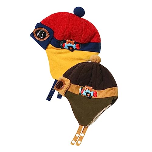 PartyKindom 2Pcs Thickened Cotton Pilot Hats Warm Fleece Lined Winter Caps for Portable Comfortable Boys Cold Weather Wear Resistant Accessories