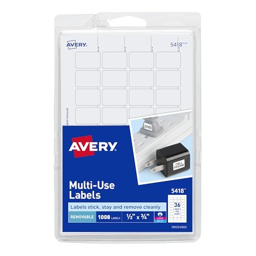 Avery 5418 Etiqueta Rectangular Removible Láser/Inkjet, 1008 Etiquetas, color Blanco