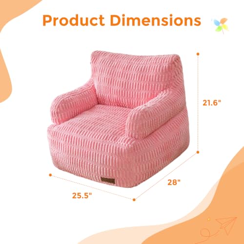 Image of MAXYOYO Kids Bean Bag Chair, Comfy Bean Bag Sofa with Filler | Bean Bag Chair for Boys and Girls, Lazy Sofa with Pocket Floor Chair for Gaming, Reading, Pink
