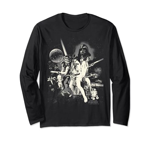 T-shirt Star Wars de qualité premium à manches longues avec sérigraphie artistique monochrome